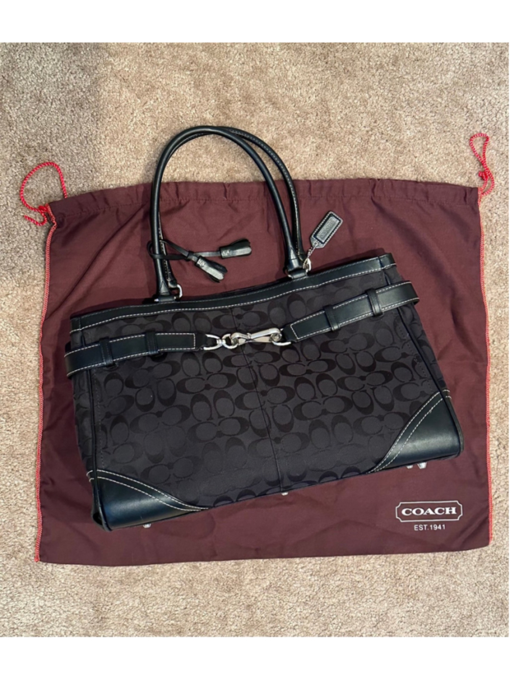 Black Coach Vintage Leather/Canvas Shoulder Logo Handbag